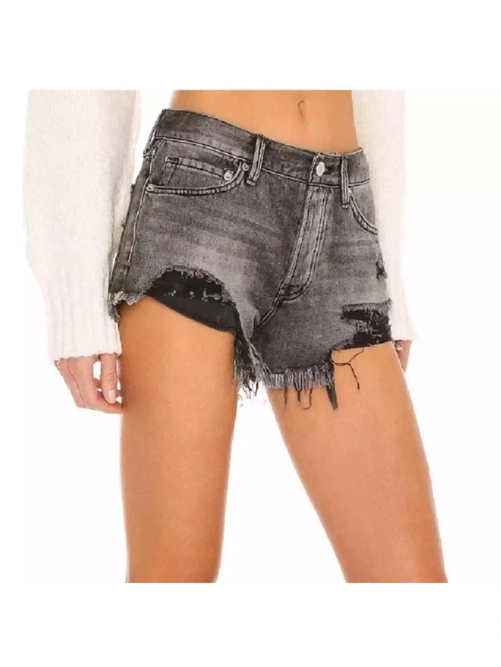 Free People We The Free Good Vibrations Cut-Off Shorts Sulphur Black 29